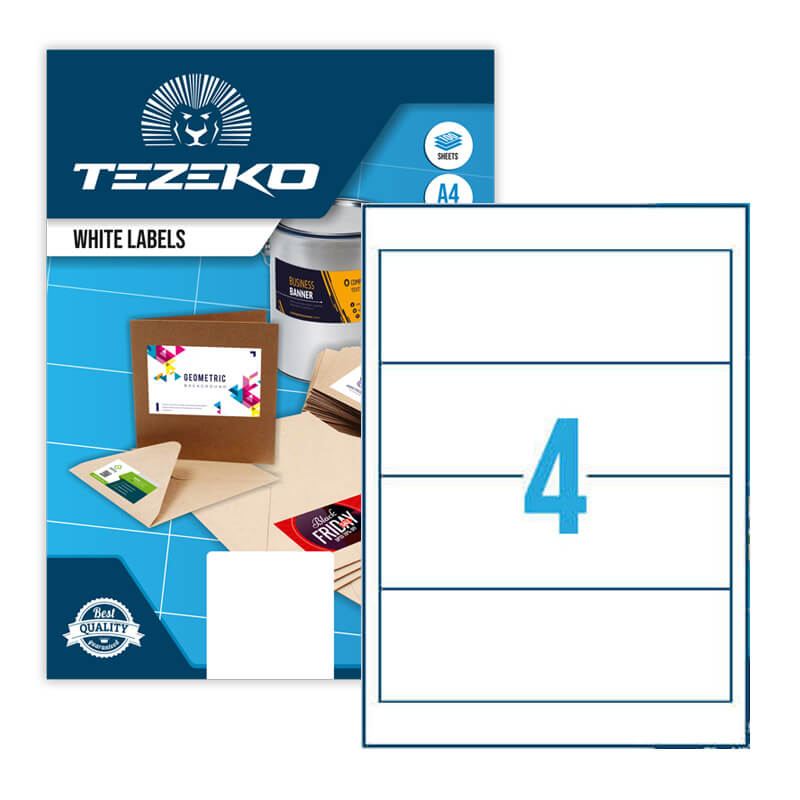 192,5*62 mm Tezeko A4 íves etikett címke, fehér színű (100 ív/doboz) - Image 2